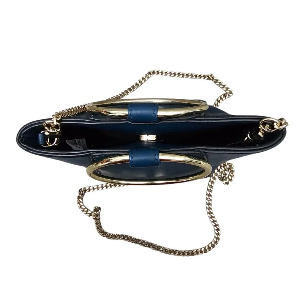 Co Lab Christopher Kon Bucket Bangle Vegan Teal Gold Heavy Chain Crossbody Bag